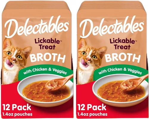 Miniatura 19 de Delectables Lickable Treat Savory Broth Senior 10+ Golosinas húmedas para gatos con pollo y atún reales, cobertura para alimentos, hidratante, sin