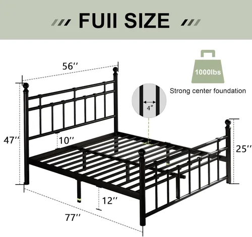 Miniatura 2 de Feonase Base de cama de plataforma de metal de tamaño matrimonial con cabecero y estribo clásico victoriano, listones resistentes, almacenamiento