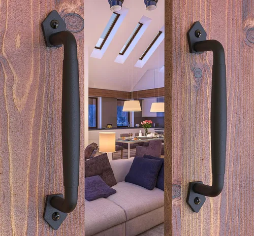 Miniatura 31 de Paquete de 2 manijas de barra recta de 8 pulgadas para puerta de granero, tiradores de hierro fundido negro para puertas correderas, puertas