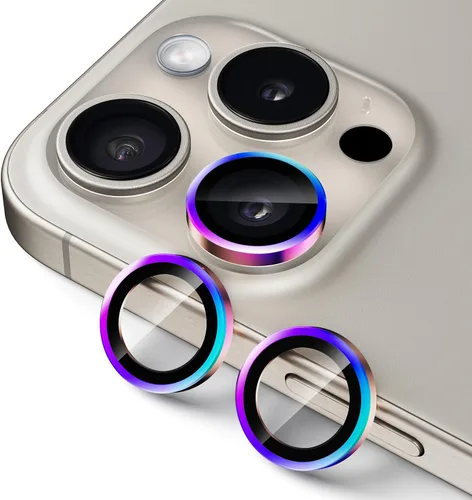 UARMOR - Protector de lente de cámara para iPhone 15 Pro y 15 Pro Max, vidrio templado 9H y anillo de aluminio delgado, ultra HD transparente, kit