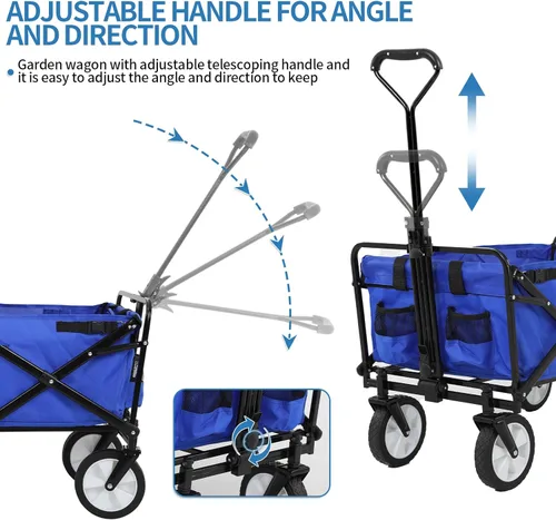 Miniatura 4 de Carros plegables de alta resistencia con ruedas, mango ajustable, carrito de playa plegable para comestibles al aire libre, pesca, campamento