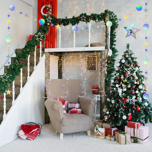 Miniatura 4 de 37 piezas de decoraciones holográficas iridiscentes para fiestas, remolinos con purpurina, guirnalda de galaxia, suministros de fiesta de estrella