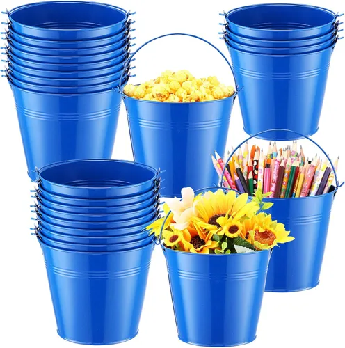 Miniatura 9 de Rtteri 24 cubos pequeños de metal con asa, mini cubetas a granel para lápices para aula, graduación, fiestas, canastas de hierro para flores de Negro