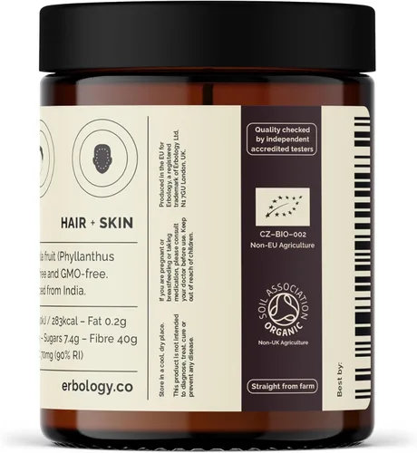 Miniatura 6 de Erbology Polvo orgánico Amla de 3.2 onzas, 45 porciones, grosella espinosa india, regeneración de la piel y el cabello, rico en vitamina C