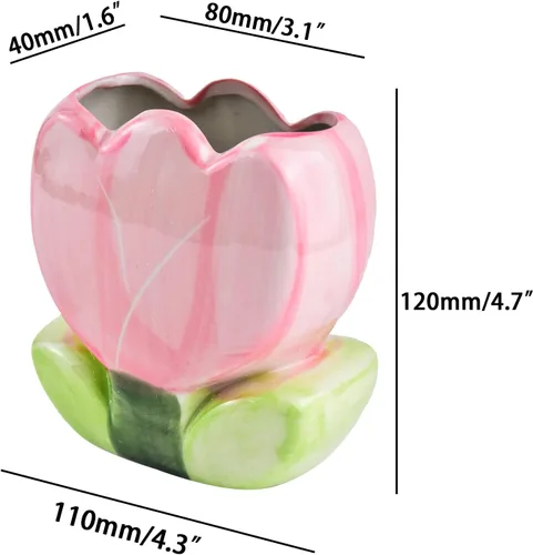 Miniatura 2 de Caja de almacenamiento de cosméticos de tulipanes de cerámica, organizadores de escritorio, soporte de almacenamiento de brochas de maquillaje, caja