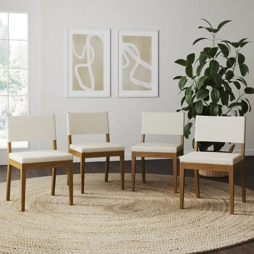 Miniatura 15 de Nathan James - Linus - Moderna silla de comedor tapizada con patas de madera de caucho sólida con acabado cepillado en marrón - Lino natural/marrón