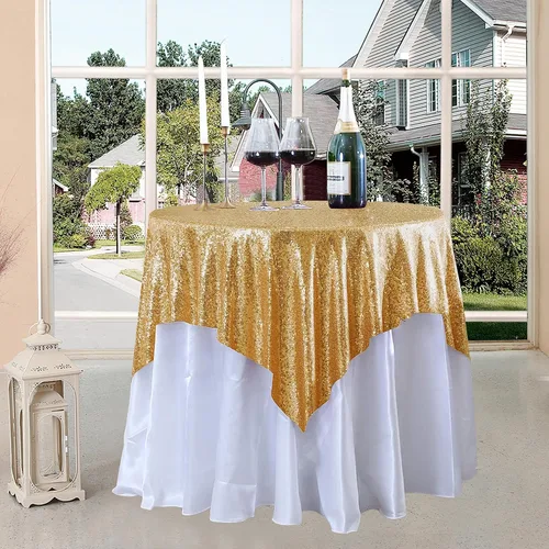 Miniatura 54 de Manteles redondos de lentejuelas negros para fiestas, de 121,9 cm, mantel redondo de purpurina ajustado, pequeño, lindo y dulce, para boda