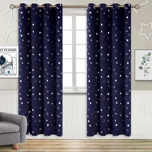 Miniatura 50 de BGment Cortinas opacas para dormitorio infantil, con aislamiento térmico, con ojales, estampado de estrellas plateadas, cortinas para oscurecer