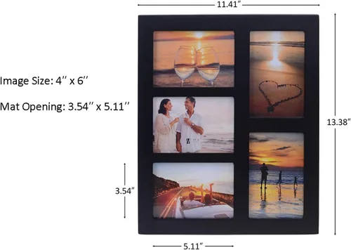Miniatura 4 de Marco de fotos de collage de 2 aperturas de 4 x 6 pulgadas con vidrio inastillable y madera negra de 4 x 6 pulgadas, 2 marcos de fotos para fotos
