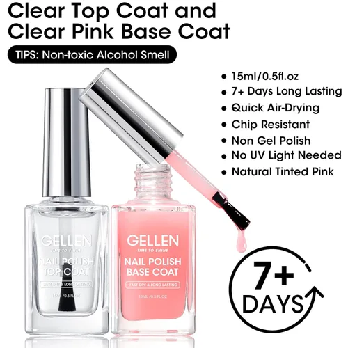 Miniatura 2 de GELLEN Esmalte de uñas base transparente, capa superior, base con tinte rosa claro y capa superior brillante sin necesidad de limpieza