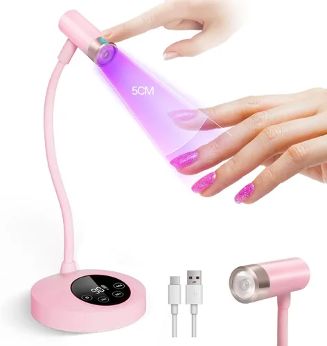 krofaue Lámpara UV para Uñas de 12W - Secador de Uñas Profesional con Sensor Automático con 4 Temporizadores, Botones Táctiles Luz UV Recargable