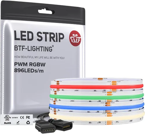 Miniatura 22 de BTF-LIGHTING FCOB COB Tira de luz LED RGBW 6500K 896LED/m 3m DC12V Flexible de cambio de color de alta densidad y luz uniforme de 12mm de ancho