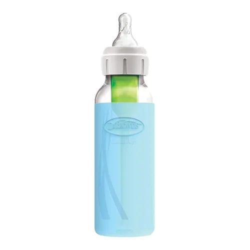 Miniatura 5 de Dr. Brown's Options+ Funda para botella de vidrio estrecha, 100% silicona, azul, sin BPA, 8 oz, paquete de 1