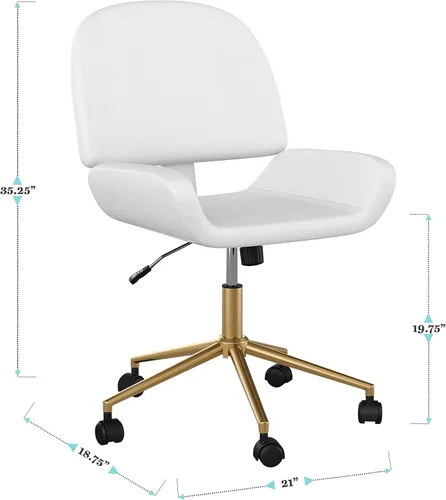 Miniatura 3 de Martha Stewart Tyla Silla giratoria sin brazos para oficina en casa en piel sintética blanca con marco de latón pulido Piel sintética blanca/latón