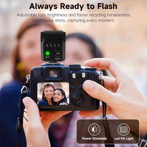 Miniatura 5 de Mini cámara flash Speedlite con luz de video, GN8 6500K flash externo ajustable, soporte universal de zapata caliente de un solo contacto, Negro A