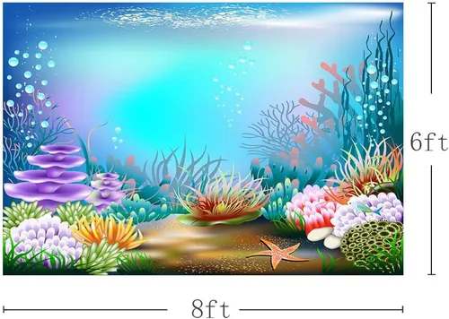 Miniatura 3 de MEHOFOND Fondo de fotografía azul morado bajo el mar de 8 x 6 pies, temática de sirena oceánica, decoración de fiesta de cumpleaños, burbujas
