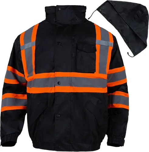 FONIRRA Chaqueta de alta visibilidad para hombre, impermeable, reflectante, con capucha, de alta visibilidad, para el invierno, abrigo de seguridad