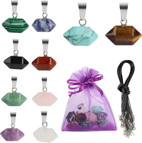 Miniatura 24 de Zenkeeper Colgante hexagonal de cristal natural – Piedra de cuarzo puntiaguda/piedra curativa en forma de corazón para hacer joyas y collares
