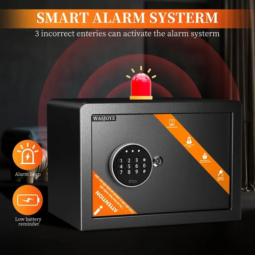 Miniatura 6 de WASJOYE Caja de seguridad para gabinete del hogar, caja fuerte ignífuga de 1.2 pies cúbicos con teclado digital, bloqueo de llave de seguridad