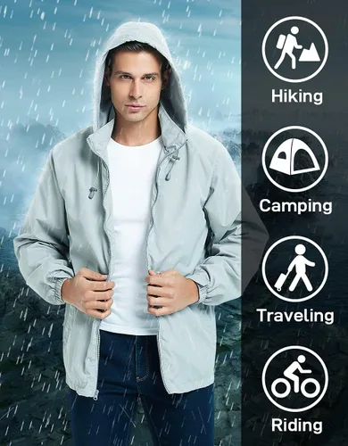 Miniatura 3 de Chaqueta impermeable rompevientos ligera para hombre con capucha extraíble