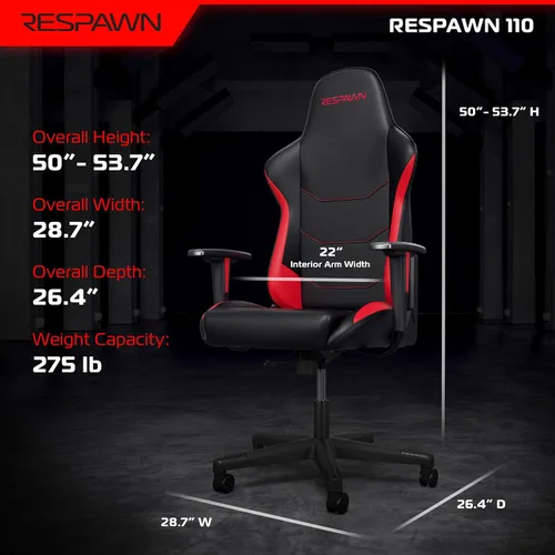 Miniatura 2 de RESPAWN 110 - Silla ergonómica para videojuegos – Silla de oficina de estilo carrera para computadora de escritorio con respaldo alto – 360º Rojo