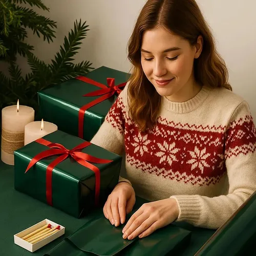 Miniatura 5 de Papel de regalo de Navidad verde oscuro, papel brillante metálico de color sólido de 17 pulgadas x 33 pies, rollo de papel de regalo