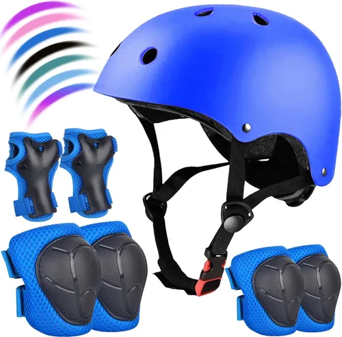 Miniatura 15 de Juego de casco de bicicleta ajustable para niños, chicos, chicas y adolescentes de 3 a 8 años de edad, incluye protectores de codo, rodilla