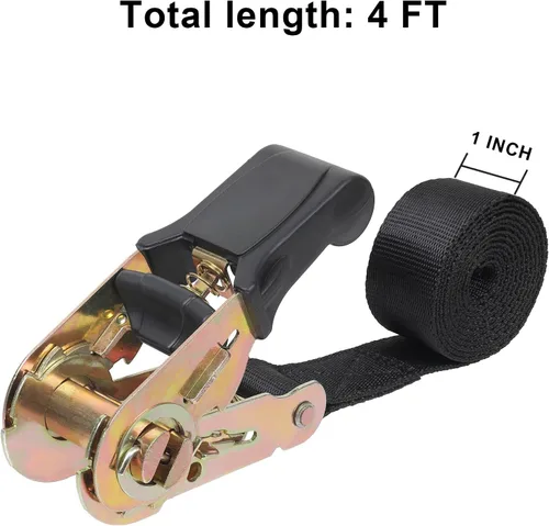 Miniatura 5 de Correas de amarre de trinquete sin fin, amarre de carga resistente, correa negra de nailon resistente de 4 pies, correas de seguridad de trinquete