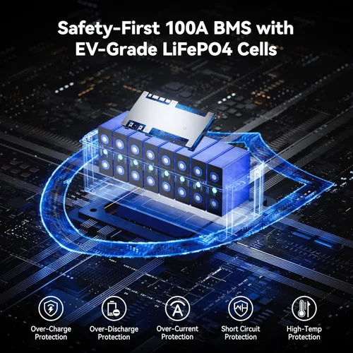 Miniatura 5 de power queen Batería LiFePO4 de 12 V 200 Ah de 2560 Wh, batería de litio RV de hasta 15000 ciclos profundos, energía de reserva para energía solar