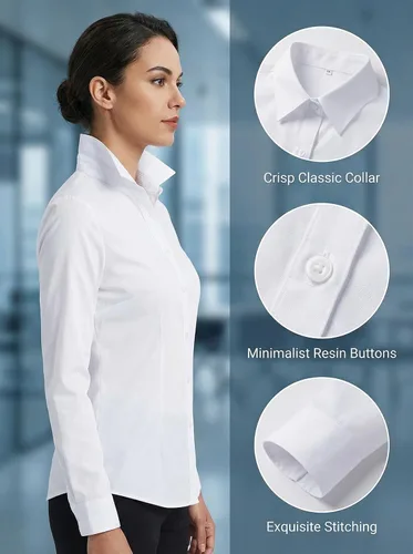 Miniatura 6 de Beninos Camisas blancas con botones para mujer, blusa elegante de vestir para oficina