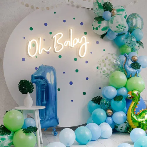 Miniatura 5 de DIVATLA Letrero Oh Baby para Telón de Fondo - Letrero de Neón Oh Baby Decoraciones para Baby Shower, Revelación de Género, Letrero LED para Telón