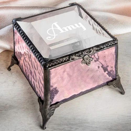 Miniatura 2 de Joyero personalizado grabado decorativo, vitral, recuerdo de vitrales, caja J Devlin 903 EB217-1 (rosa)