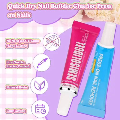 Miniatura 3 de 144 uñas postizas a presión con pegamento, kit de uñas postizas de almendra con calcomanías de gelatina y adhesivo constructor de uñas, lindas uñas