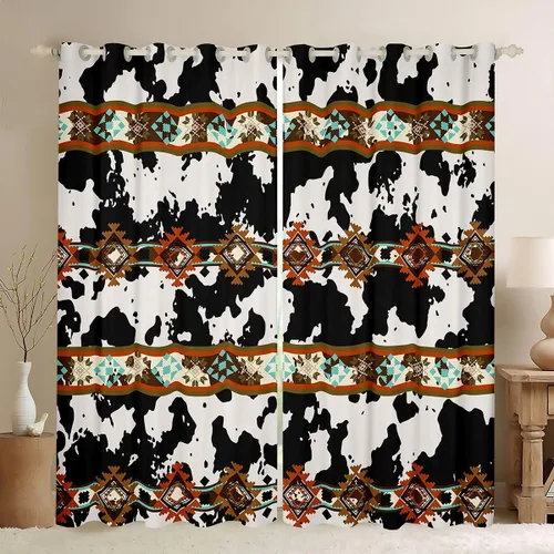 Miniatura 27 de Cortinas opacas de estilo bohemio occidental de 76 x 45 pulgadas, cortinas y cortinas de atrapasueños de vaca, cortinas del suroeste, cortinas