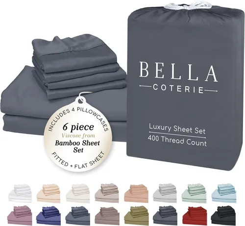 Miniatura 29 de Bella Coterie - Juego de sábanas de lujo de viscosa de bambú para cama tamaño split king 2 sábanas ajustadas para camas Sleep Number y camas 06