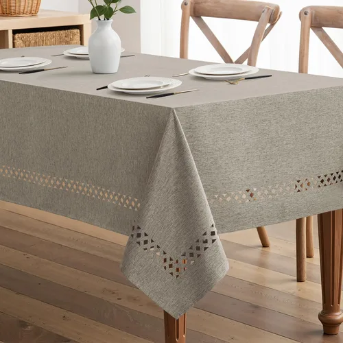 Miniatura 14 de MIULEE Mantel redondo de poliéster de lino beige con recortes decorativos, impermeable, resistente a las manchas y al encogimiento, 60 x 60