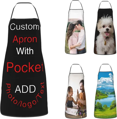 Delantal personalizado con bolsillos para añadir tu imagen, texto, logotipo, foto y nombre