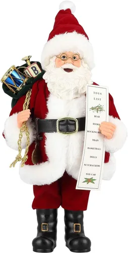 Miniatura 14 de AGM Figura decorativa navideña de Papá Noel de 12 pulgadas con bolsa de regalos y 2 campanas para fiestas navideñas y decoración del hogar