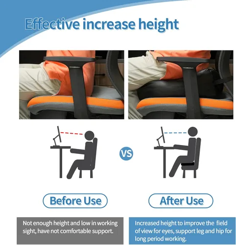Miniatura 3 de YOUFI Cojín de Asiento de Cuero Extra Grueso Elevador para Silla de Oficina para Elevar la Altura - Relleno Completo para Soporte - con Funda Negro