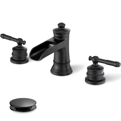Grifo de baño en cascada negro de amplio alcance, grifos de baño de latón para lavabo de 3 orificios, grifo de baño de 4-16 pulgadas, grifo de Negro