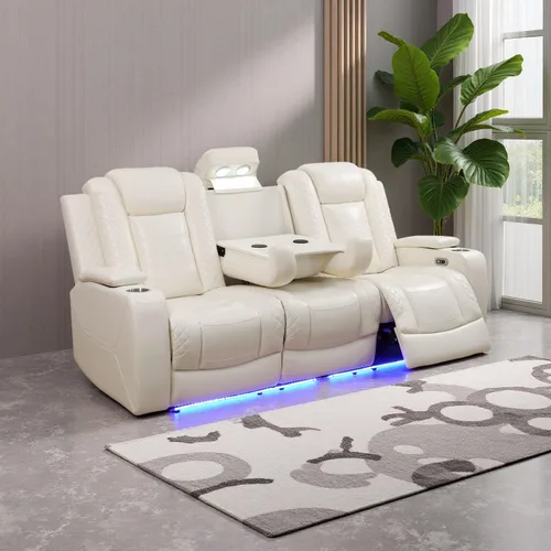 Miniatura 55 de Juego de Sofá Reclinable Eléctrico, Juego de Sofá y Sillón Reclinable de Cuero Negro, Juegos de Muebles de Sala de Estar, Sofá de Dos Plazas