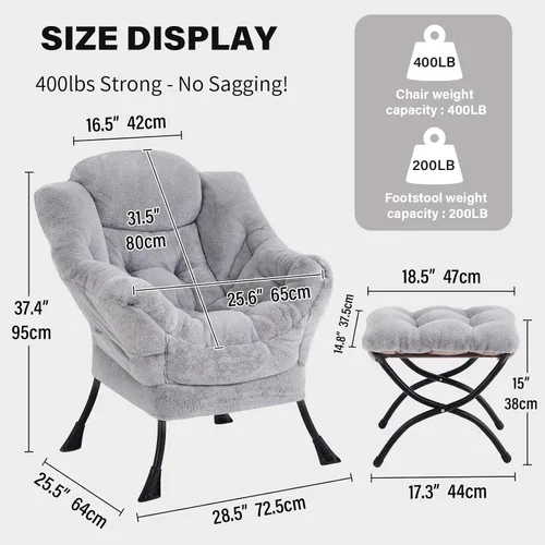 Miniatura 2 de Tiita Silla Perezosa con Otomana, Sillón de Descanso Moderno de Gran Tamaño, Cómoda Silla de Lectura de Ocio con Reposapiés para Dormitorio, Sala