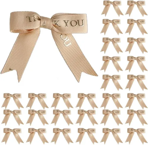 Miniatura 15 de Meseey 30 lazos de cinta con estampado dorado de agradecimiento de 2.5 pulgadas, lazos pequeños para envolver regalos Blanco