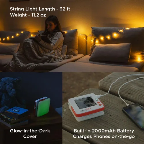 Miniatura 4 de LuminAID Cadena de luces solares con cargador de teléfono, luces recargables para tienda de campaña para campamento, cadena de luces de 32 pies