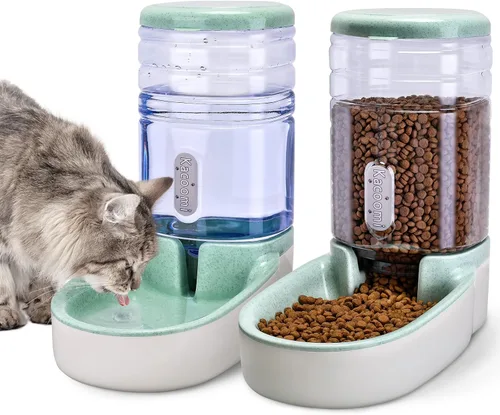 Kacoomi Alimentador Automático para Perros y Gatos y Dispensador de Agua, Conjunto de Alimentador por Gravedad y Dispensador de Agua con Cuenco de
