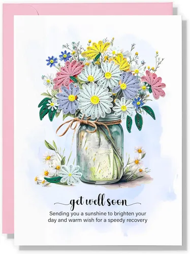 Tarjeta de felicitación Get Well Soon, tarjeta de flores para recuperarse pronto, tarjeta de recuperación rápida, tarjeta de sentirse mejor, tarjeta