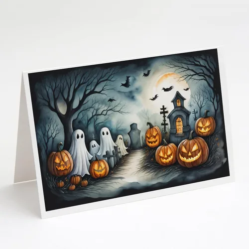 Miniatura 65 de Caroline's Treasures DAC2223GCA7P - Tarjetas de felicitación y sobres de Halloween espeluznantes de gato negro, paquete de 8 tarjetas en blanco