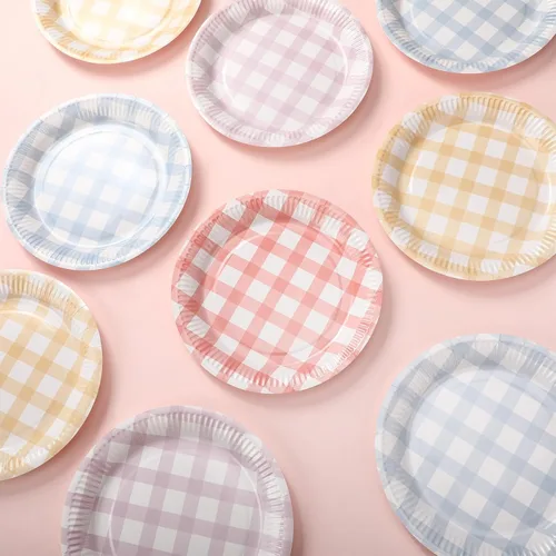 Miniatura 3 de Tioncy 40 platos de papel de postre de pastel de guingán de 9 pulgadas, platos de papel de pícnic redondos, desechables, vajilla a cuadros