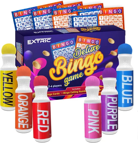 Juego de bingo EXTRIC, juego de bingo para adultos y niños, set de bingo incluye rotuladores de bingo, tarjetas de bingo y números para llamar.