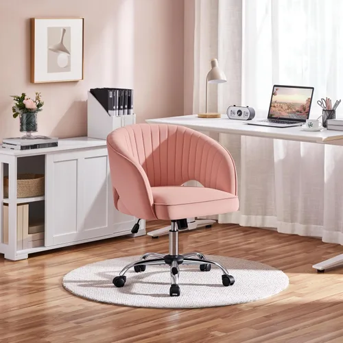 Miniatura 7 de Yaheetech Silla de Oficina para Casa, Silla de Escritorio de Cuero Sintético, Silla Giratoria Moderna con Respaldo Acolchado Tipo Barril, Ruedas